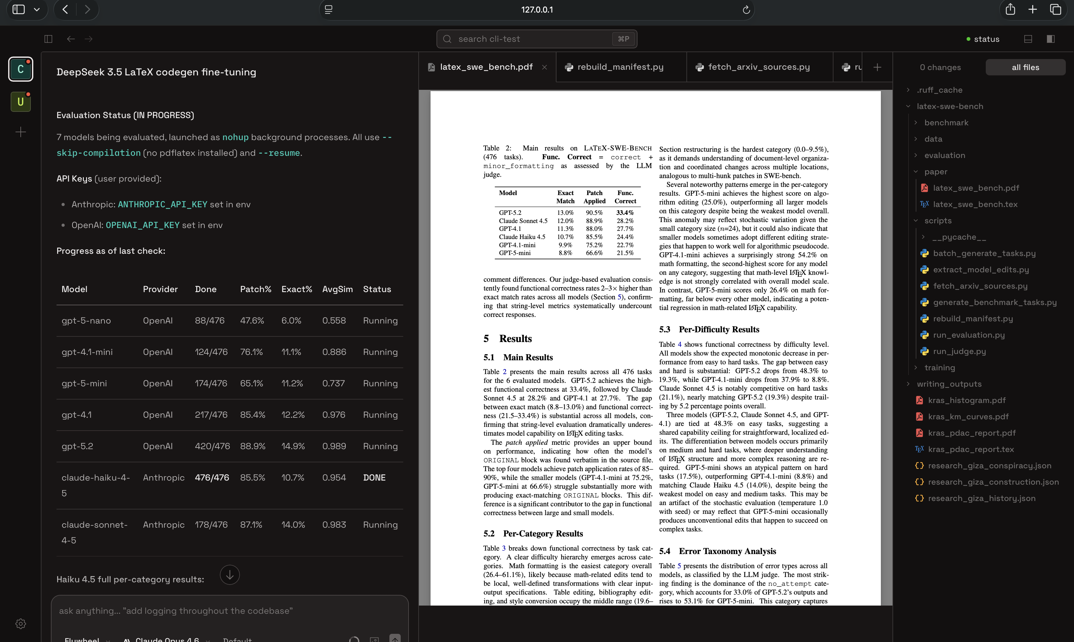 synsc terminal — fine-tuning models, evaluating results, and viewing research papers